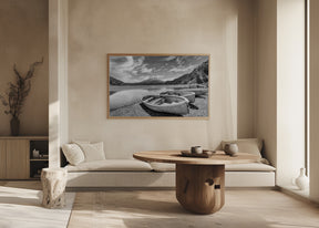 Idyllic Lake Shoji with Mount Fuji - monochrome Poster