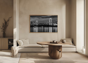 Gorgeous Rainbow Bridge and Tokyo Skyline at sunset - monochrome Poster