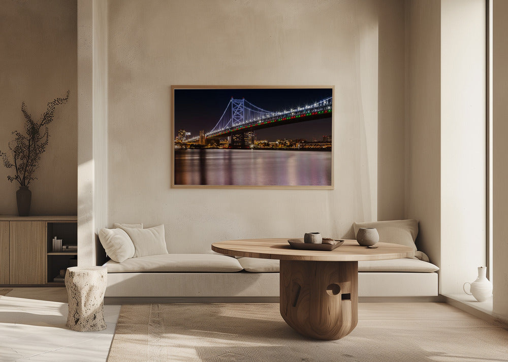 Benjamin Franklin Bridge and Delaware River at Night Poster