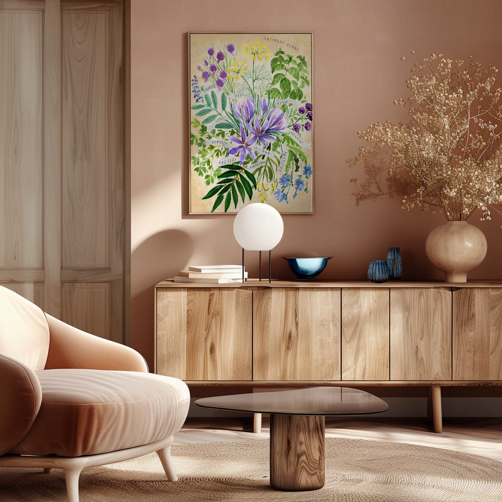 Culinary herbs in vintage sepia Poster