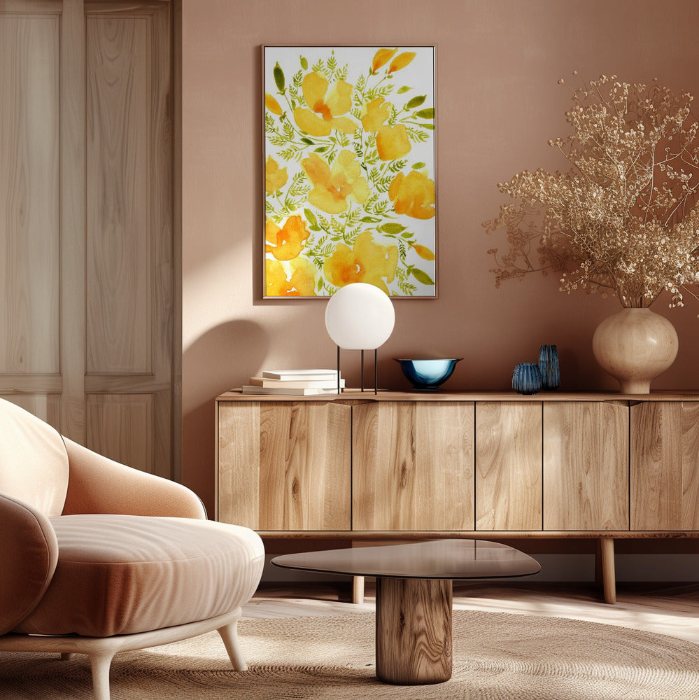 Watercolor California poppies quad 2 Poster