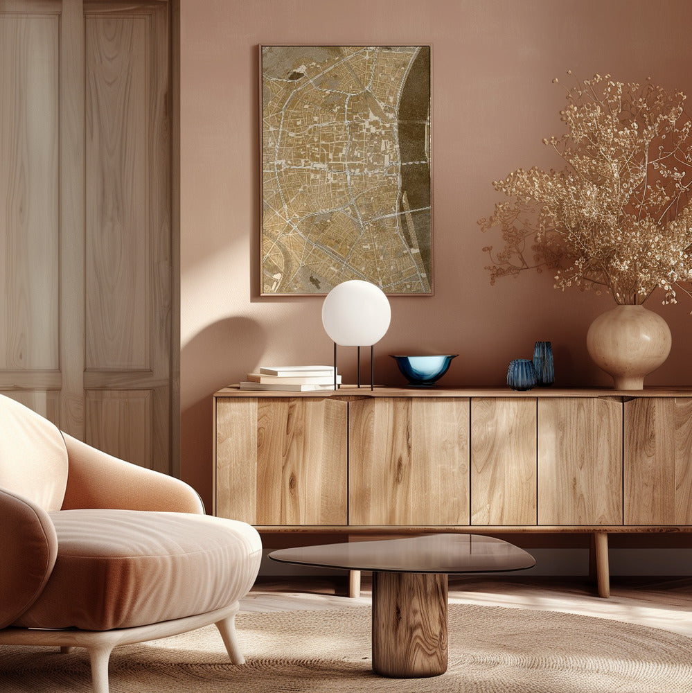 Sepia vintage map of Köln downtown Germany Poster