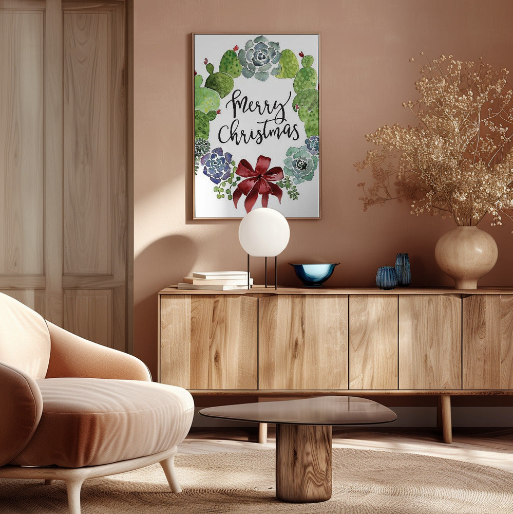 Cacti and succulent merry Christmas wreath Poster