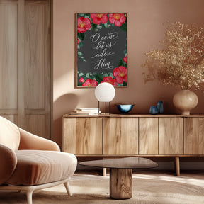 Watercolor camellias Let us adore Him Poster