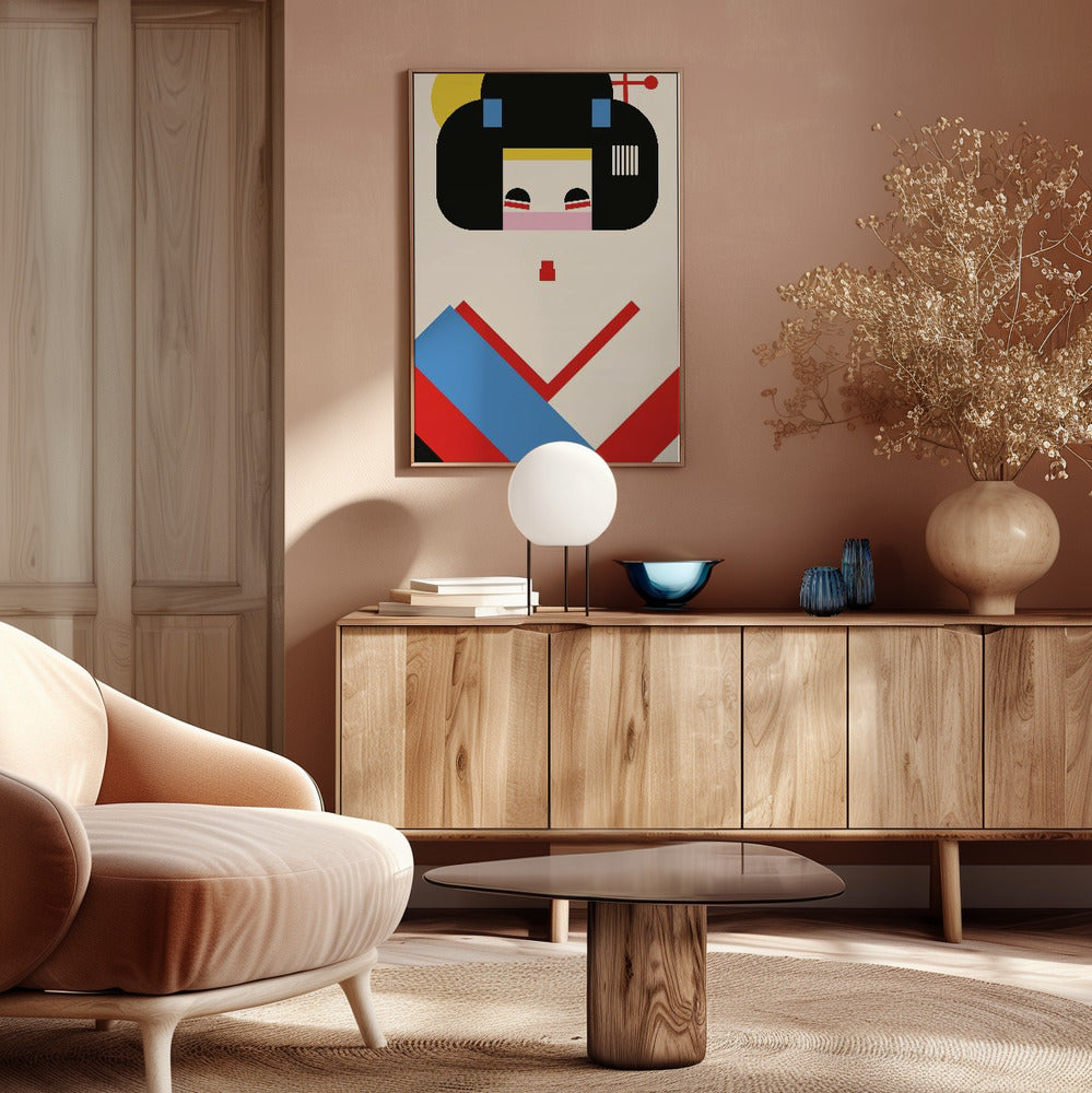 Geisha Girl Geometric Illustration Poster