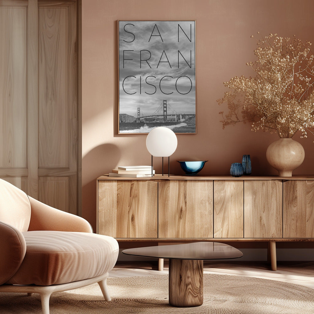 Golden Gate Bridge &amp; Baker Beach | Text &amp; Skyline Poster