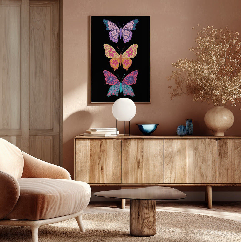 Colorful floral butterflies III Poster