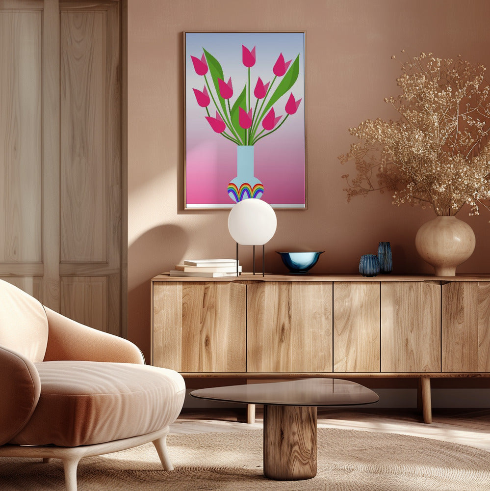 Tulips in the rainbow vase Poster