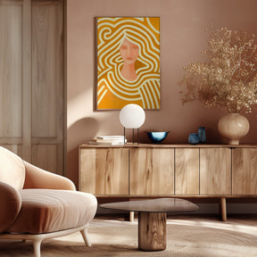 Berit abstract in ochre and pink Poster