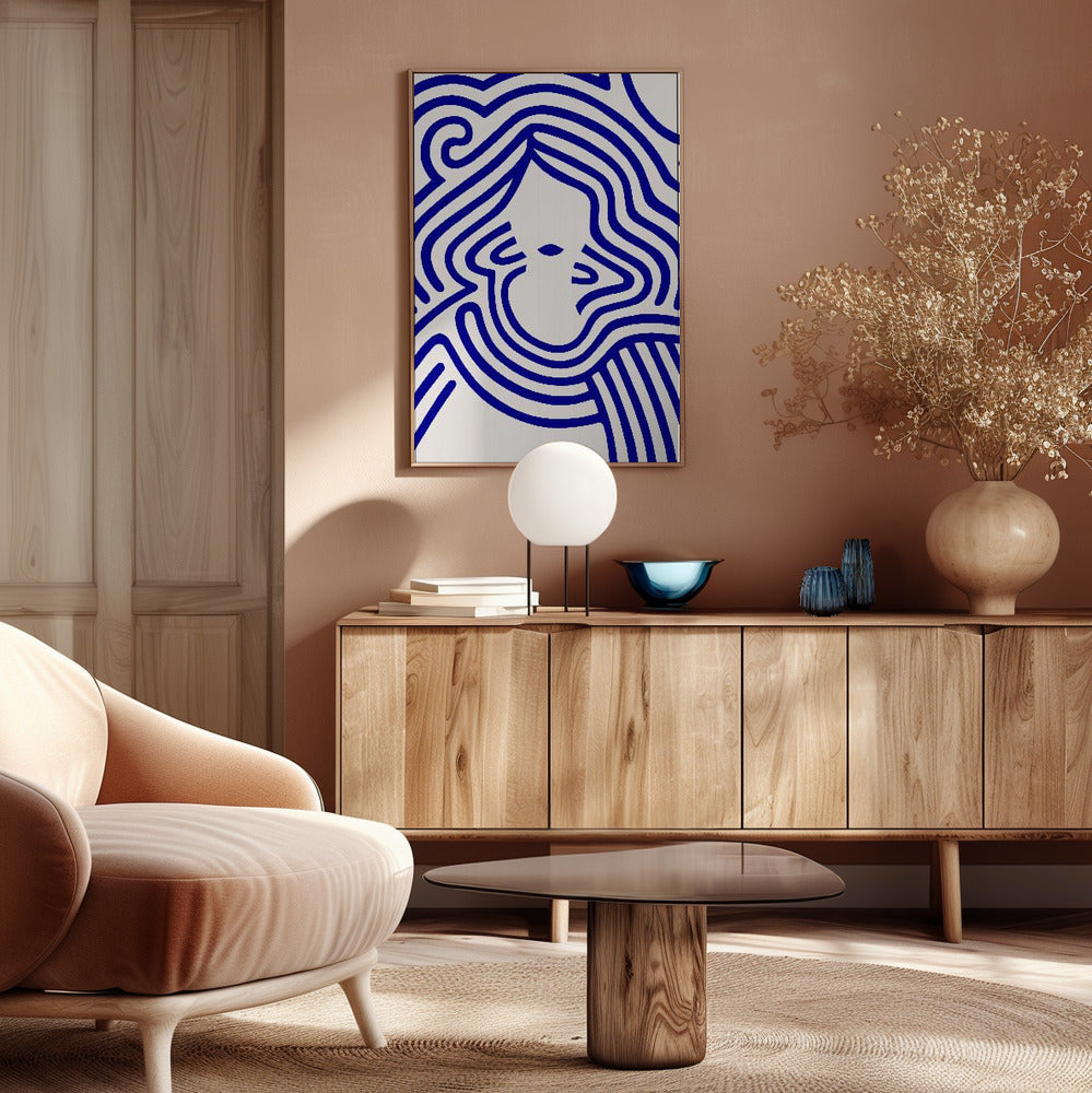 Berit in beige and indigo blue Poster