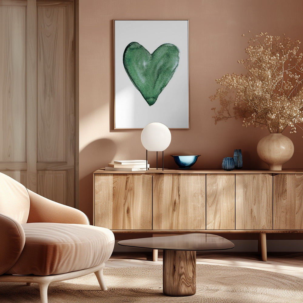 Watercolor heart green Poster