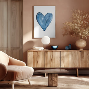 Watercolor heart blue Poster