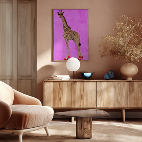 Giraffe wearing heels and heart glasses pink Poster