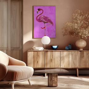 Flamingo in heels and heart glasses pink Poster