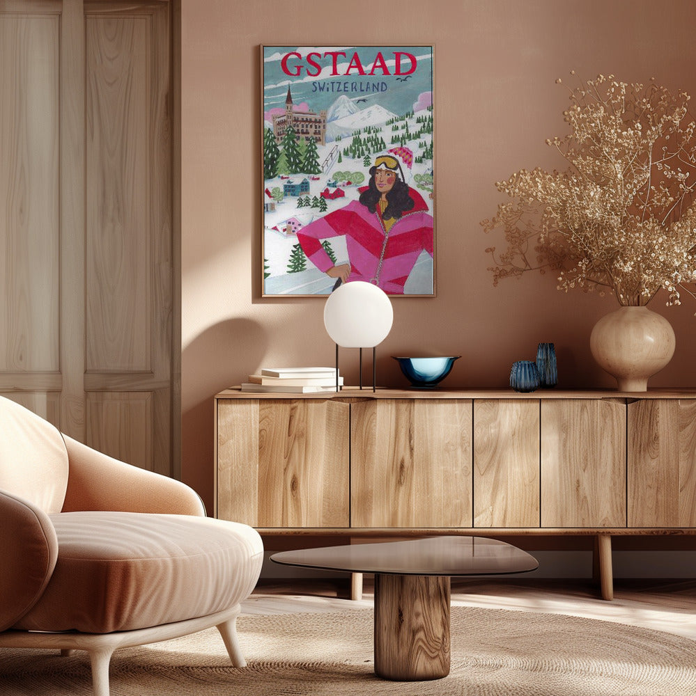 Travel Poster Woman in Gstaad, Switzerland Poster