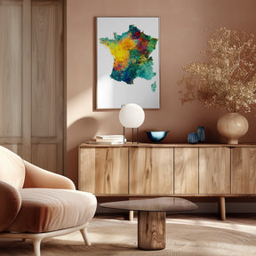 France Watercolor Map Poster