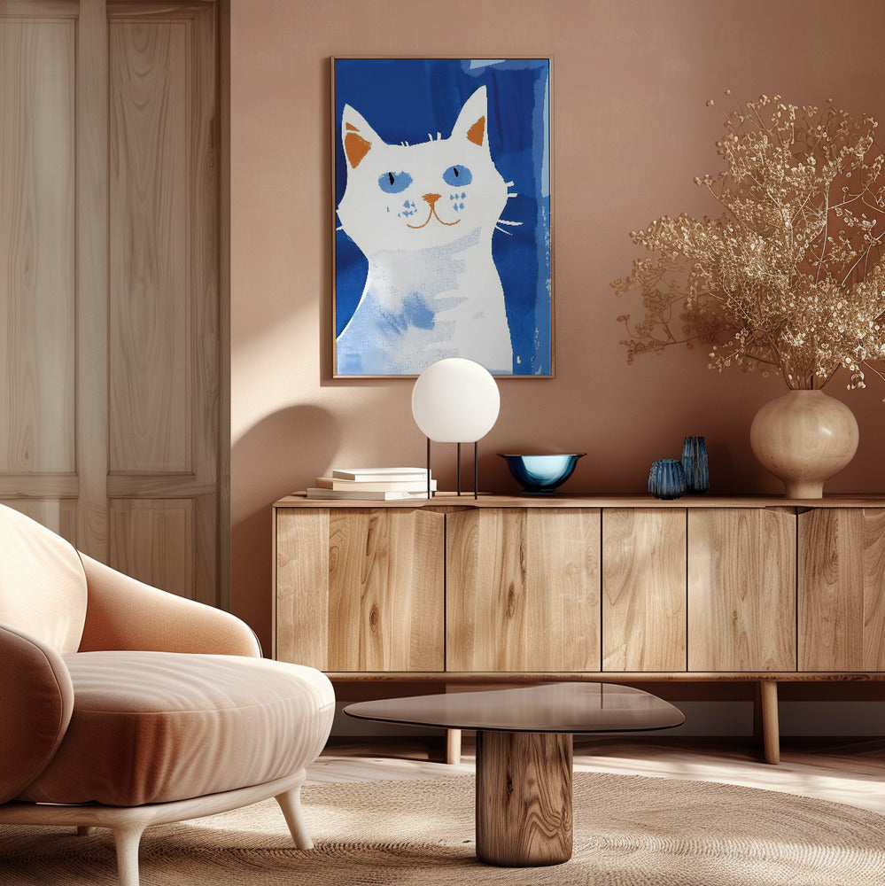 Cat In Blue Poster