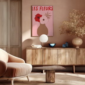 Les Fleurs Pink and Red Poster