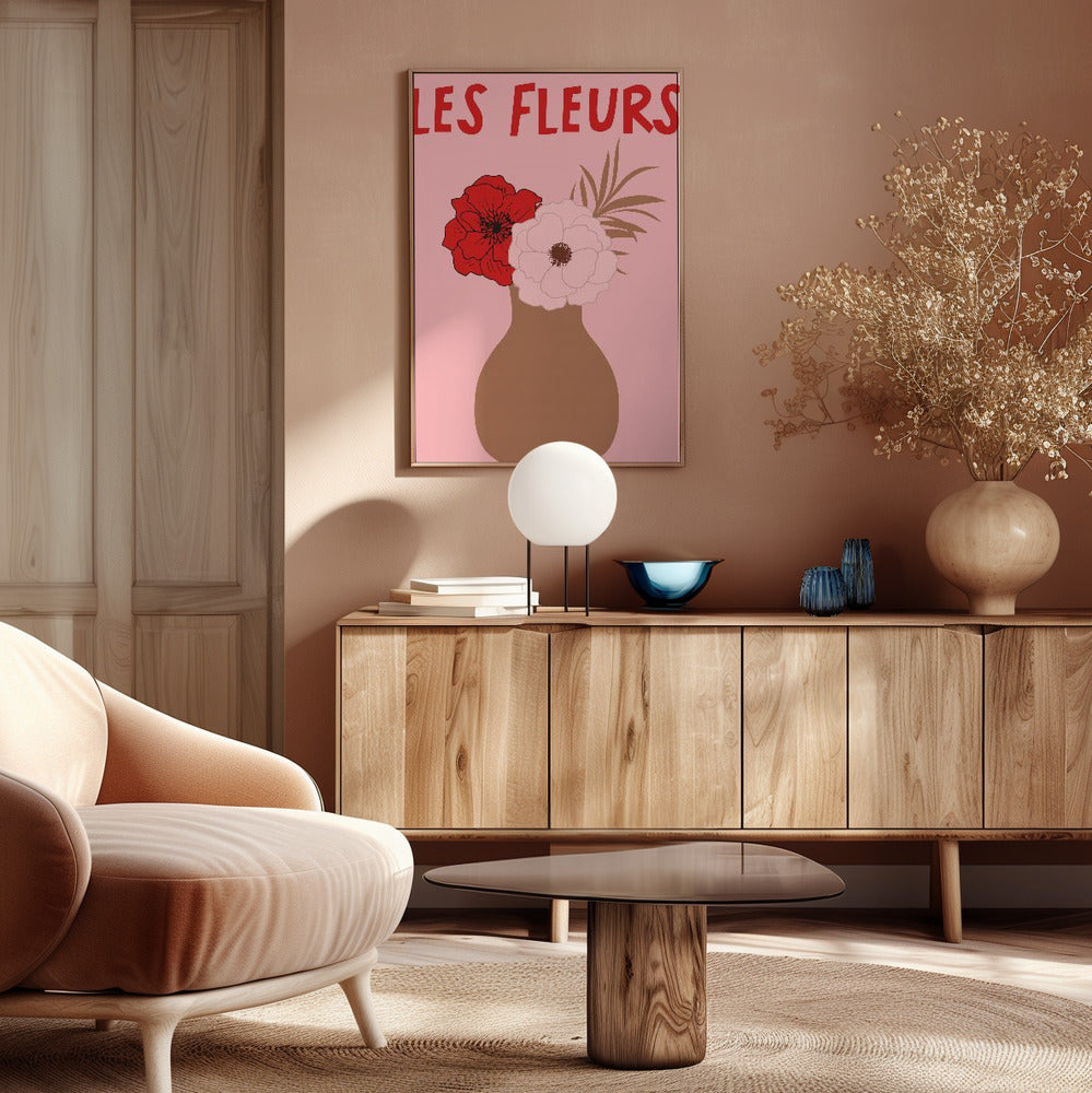 Les Fleurs Pink and Red Poster