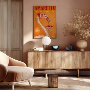 Amaretto Flamingo Art Deco Italian Cafe Travel Art Poster