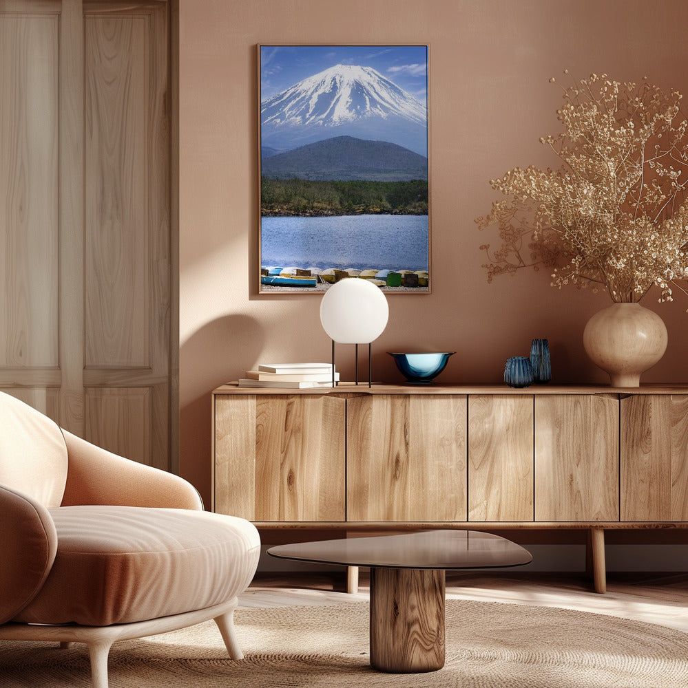 Picturesque Lake Shoji with striking Mount Fuji Poster