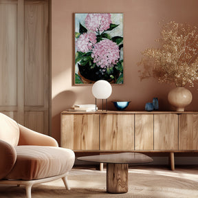 Potted pink hydrangeas Poster