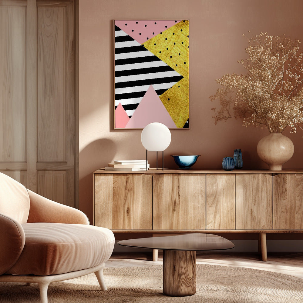 Gold Abstract Pink - Modern Geometric Poster