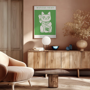 Maneki-neko Cat Green Poster