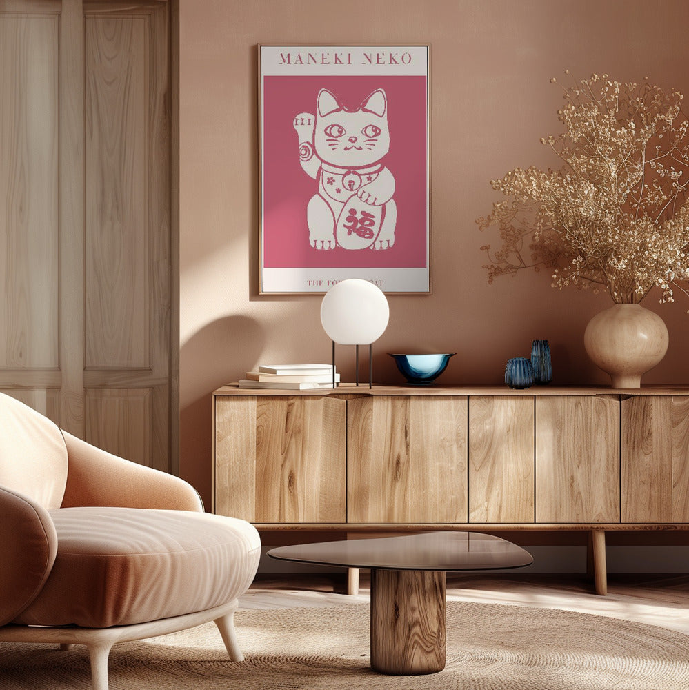 Maneki-neko Cat Pink Poster