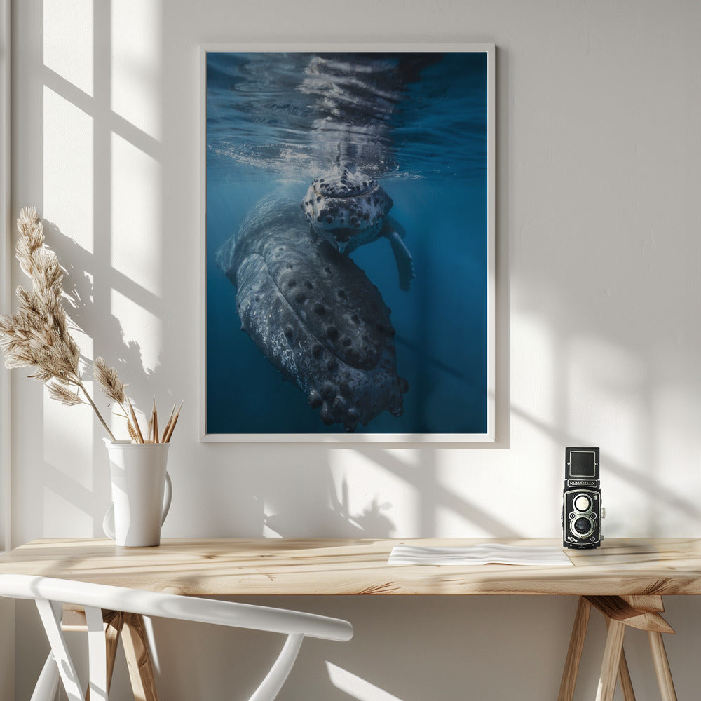 Humpback whale and calf Poster