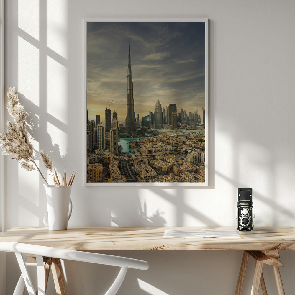 Downtown sunset view Poster