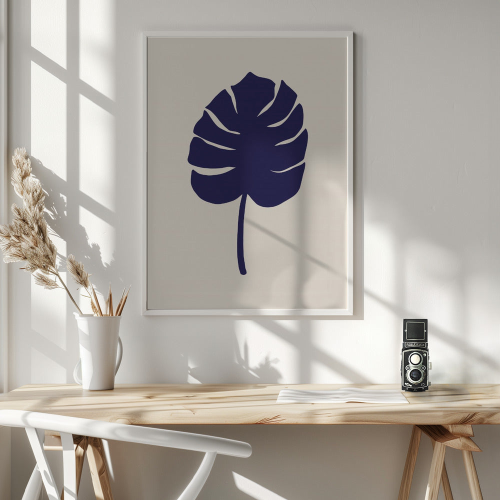 Monstera Leaf Dark Blue Poster