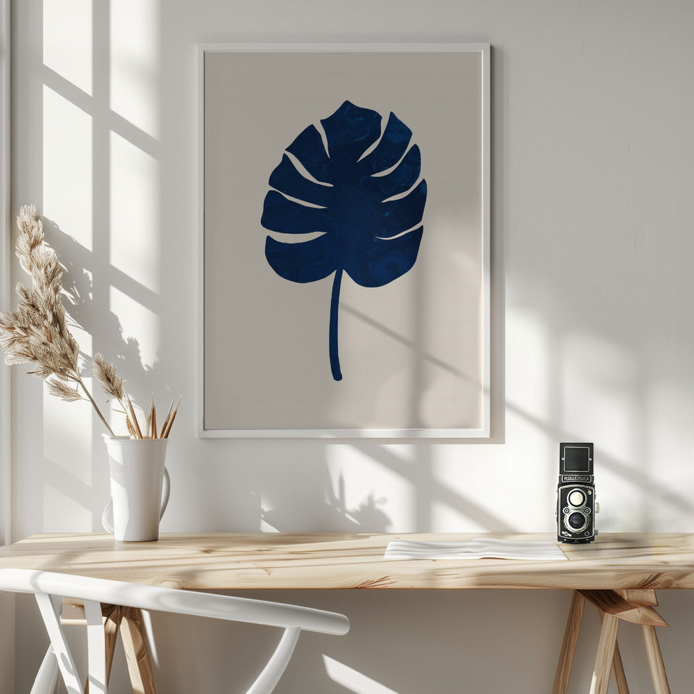 Monstera Marble Blue Poster