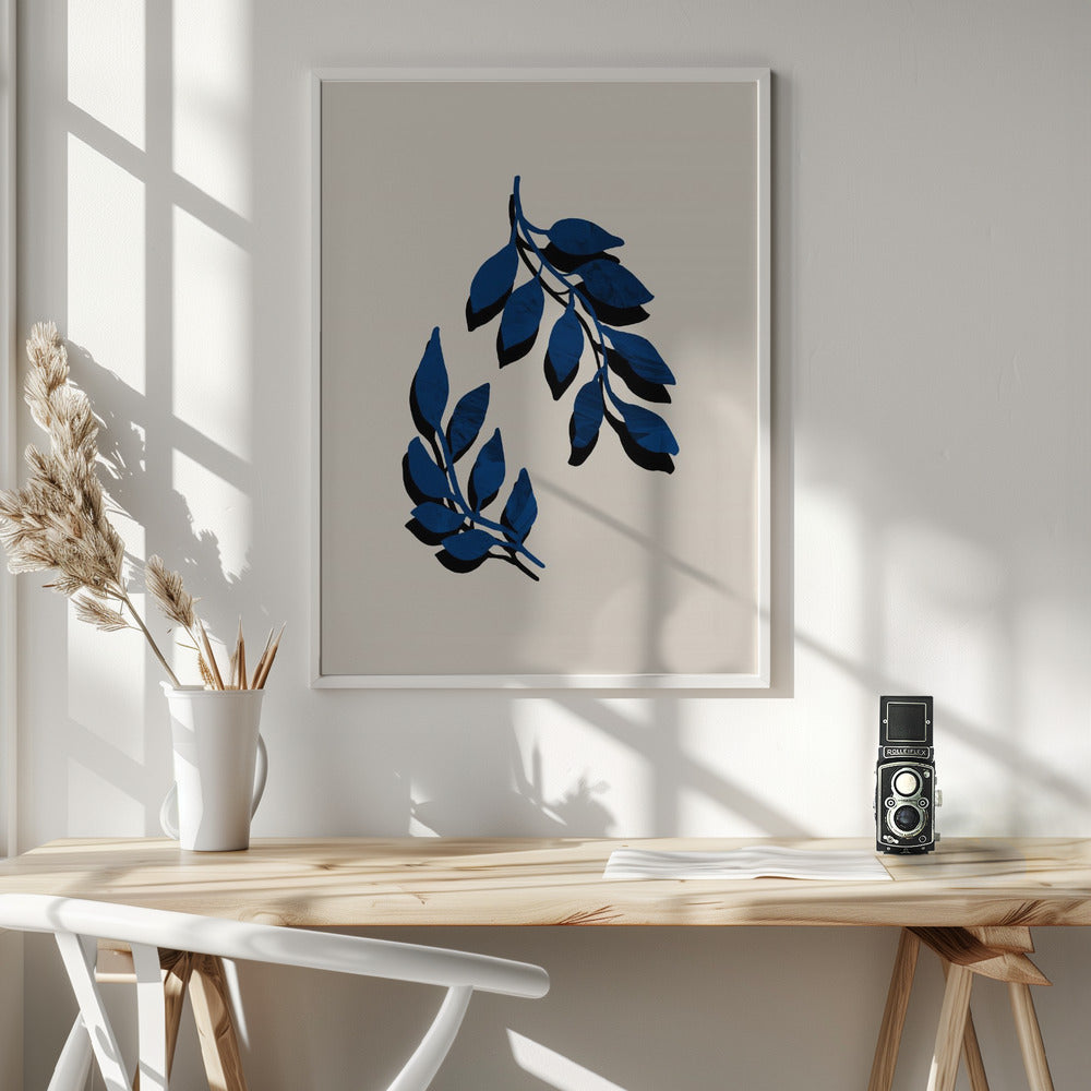 Blue Twig Brush Poster