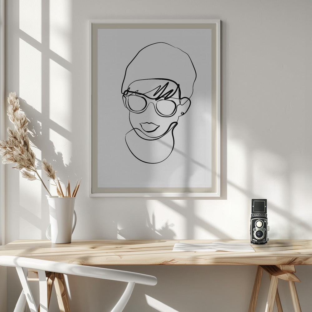 Modern woman line portrait Poster