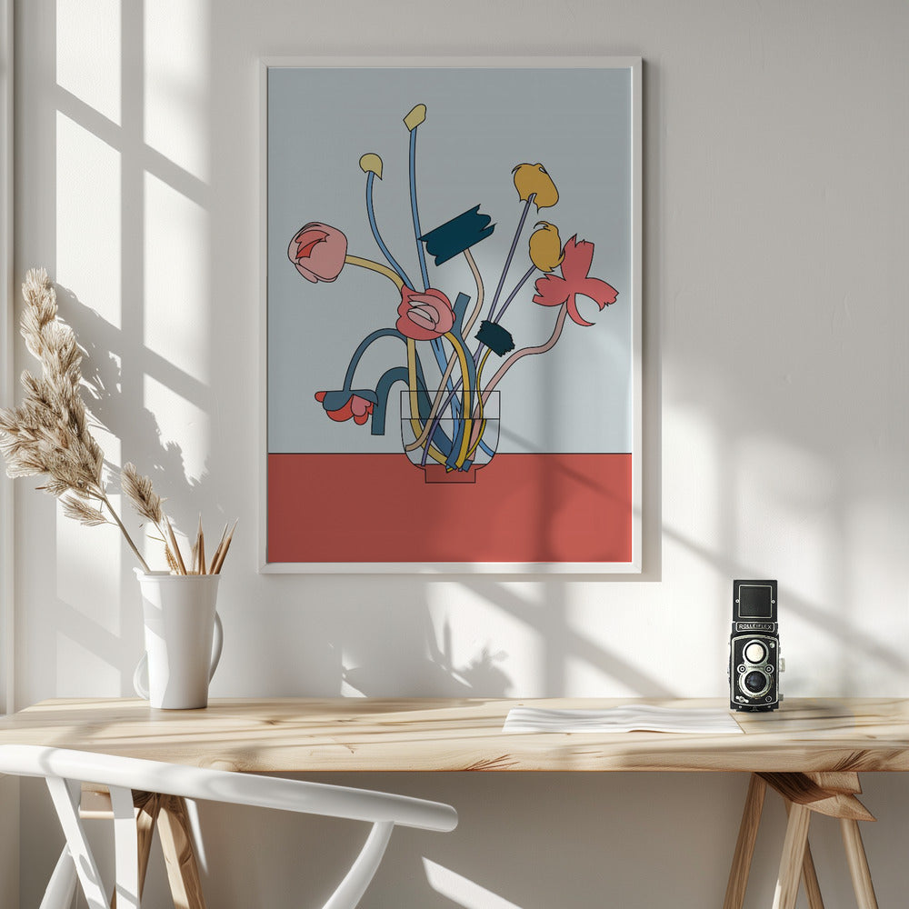 Flowers in a glass vase Poster