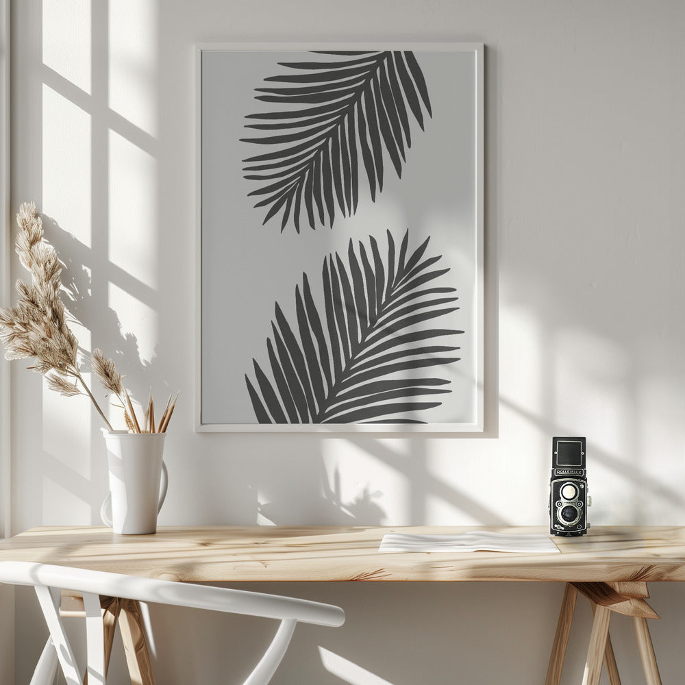 PALM LEAF 12 GRAPHITE GRAY Poster