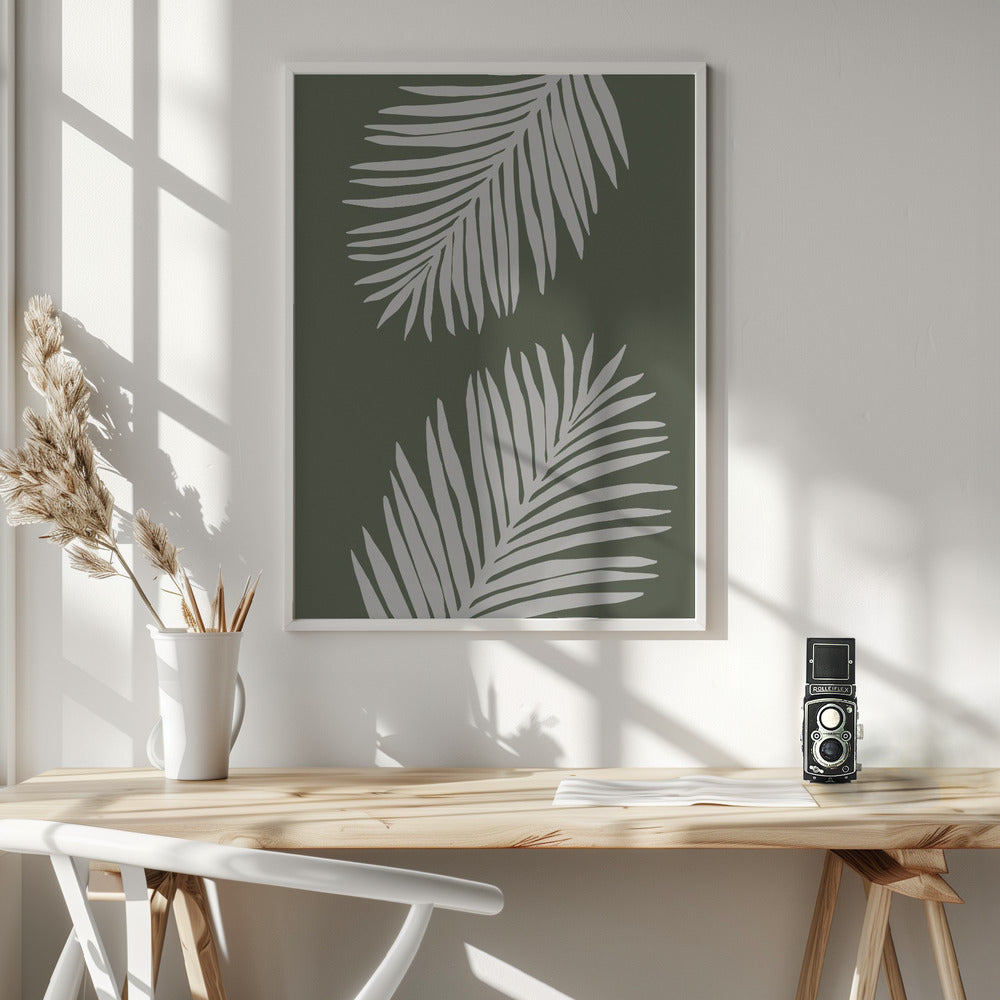 PALM LEAF 06 GREEN WHITE Poster