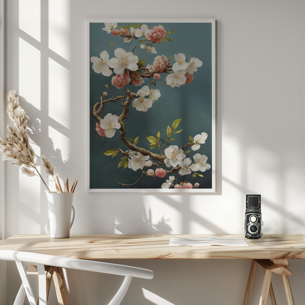 White Cherry Blossoms Poster