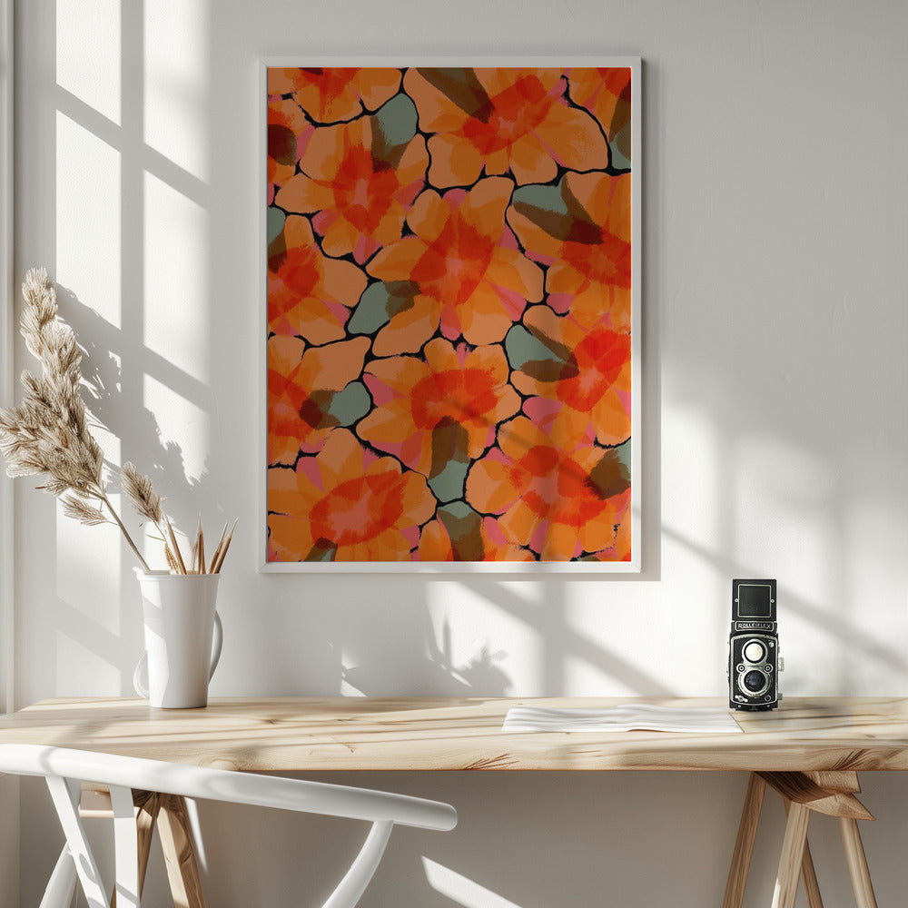 Orange Big Flowers Poster