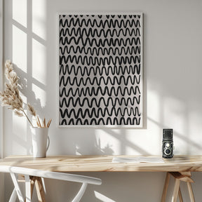 Thin Black Waves Pattern Poster