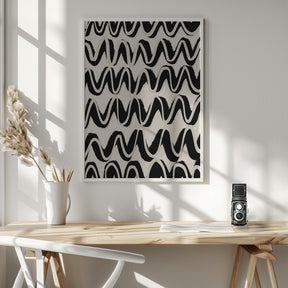 Beige Black Waves Pattern Poster