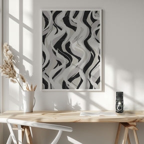 Beige Grey Black Waves Pattern Poster