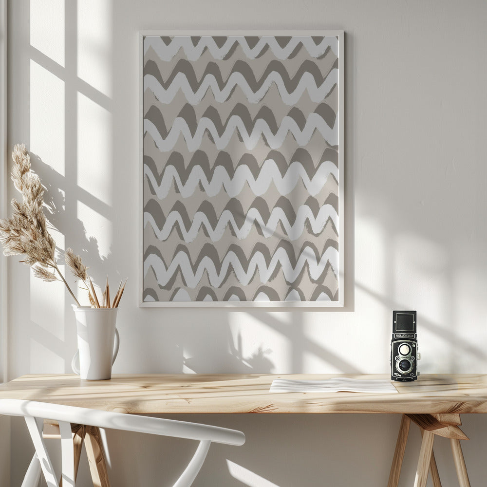 White and Beige ZigZag Pattern Poster