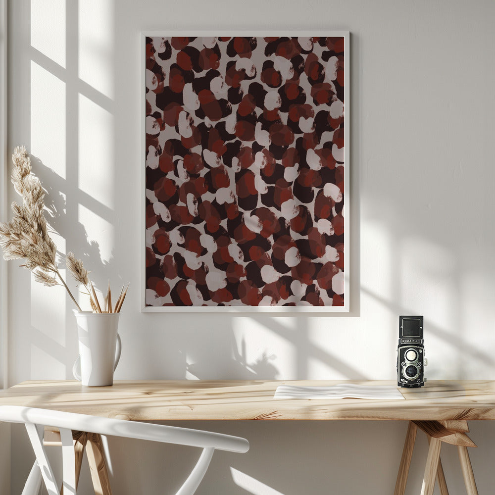 Red Beige Brown Dots Pattern Poster