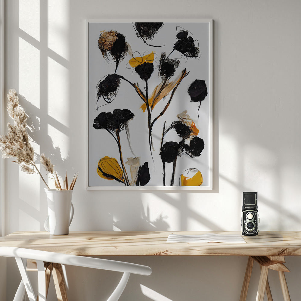 Black Dry Flowers Poster