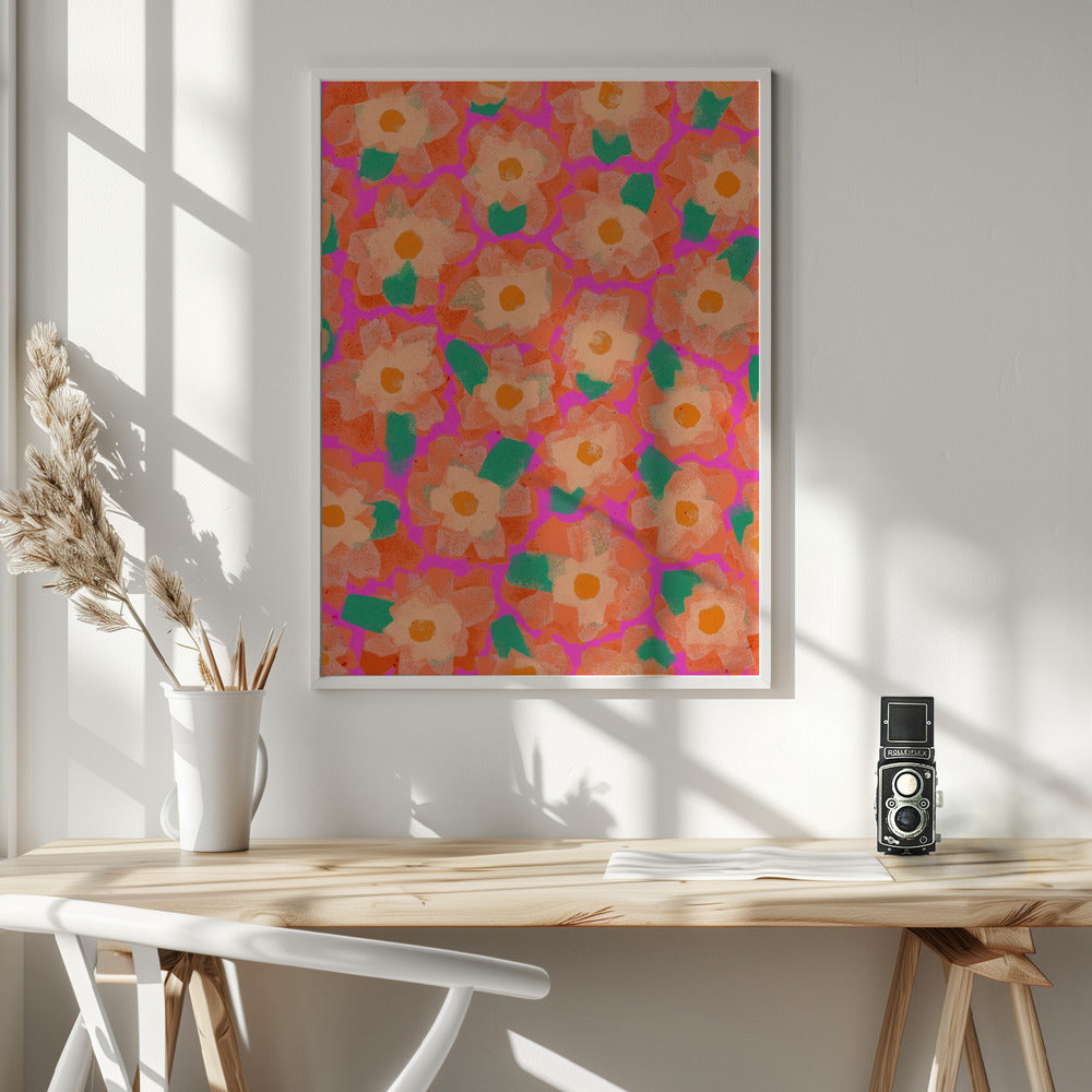 Cute Orange Flower Pattern Poster