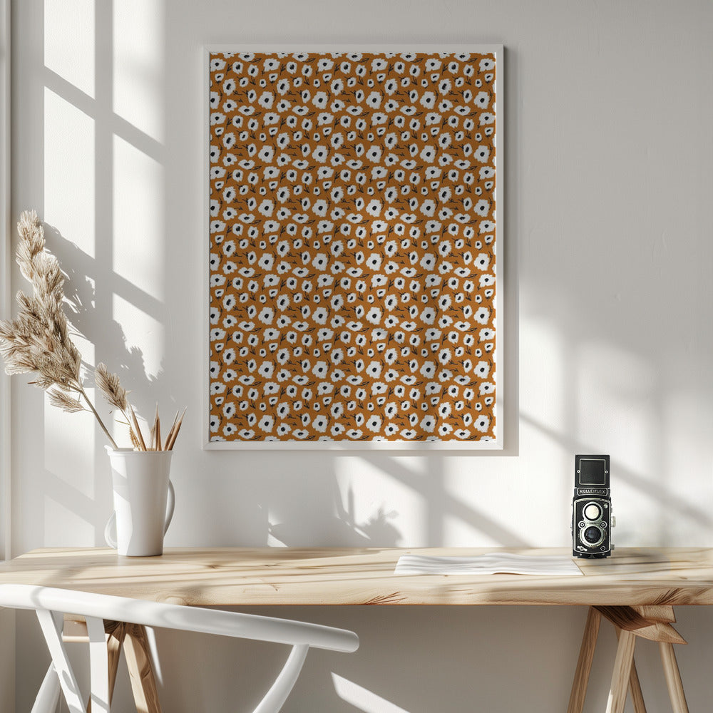 Cute Flowers on Ochre Background Poster