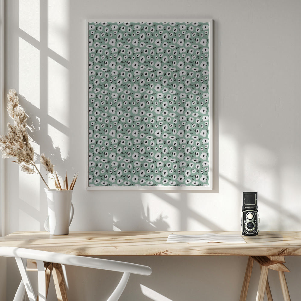 Cute Flowers on Mint Poster