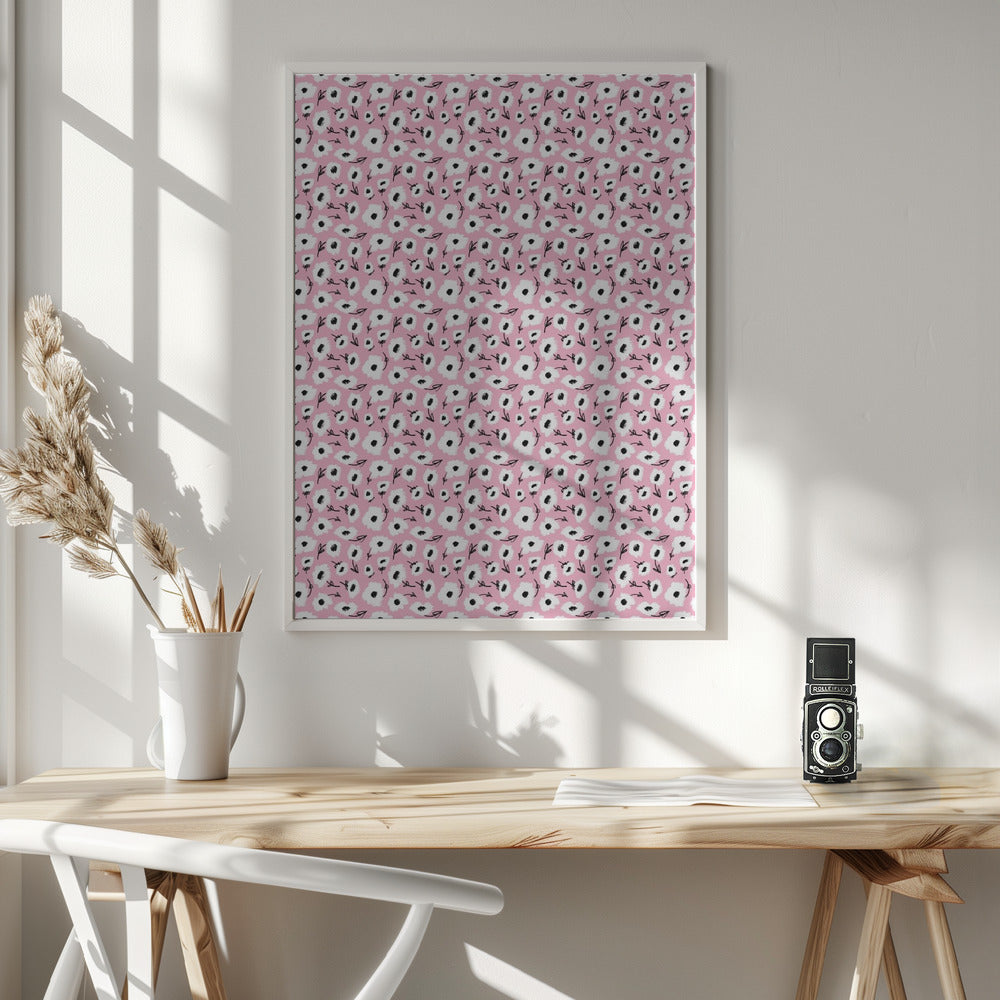 Cute Flowers On Pink Poster